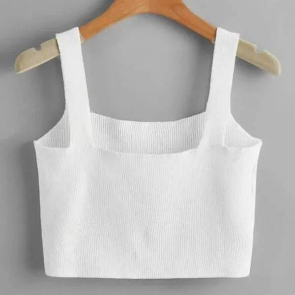 White Ribbed Cropped Tank Top - Picture 6 of 11